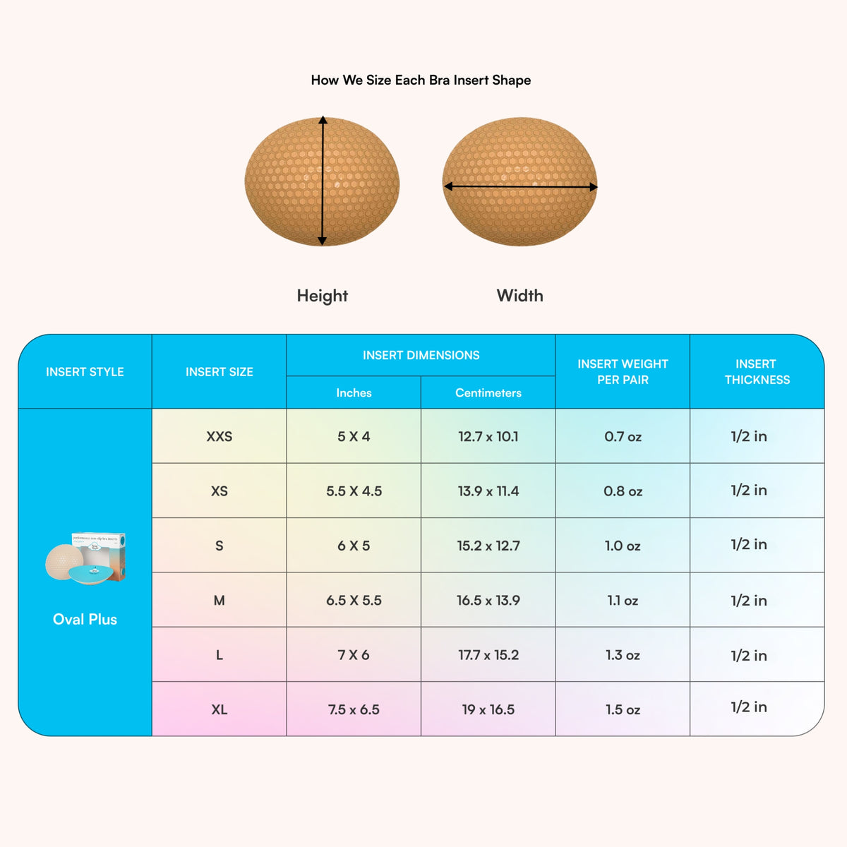 Oval Plus+ Bra Inserts insert dimensions