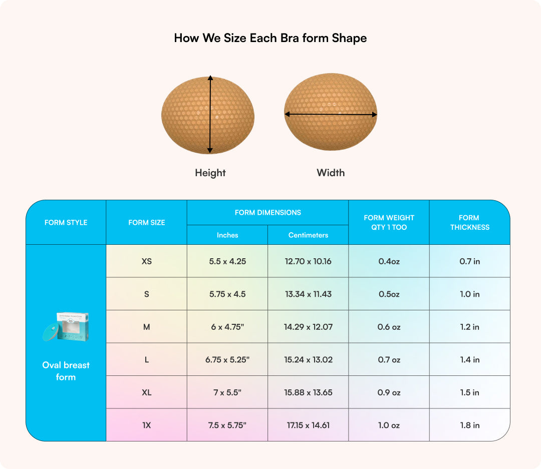 Oval Breast Form (Single) Post-Mastectomy insert dimensions