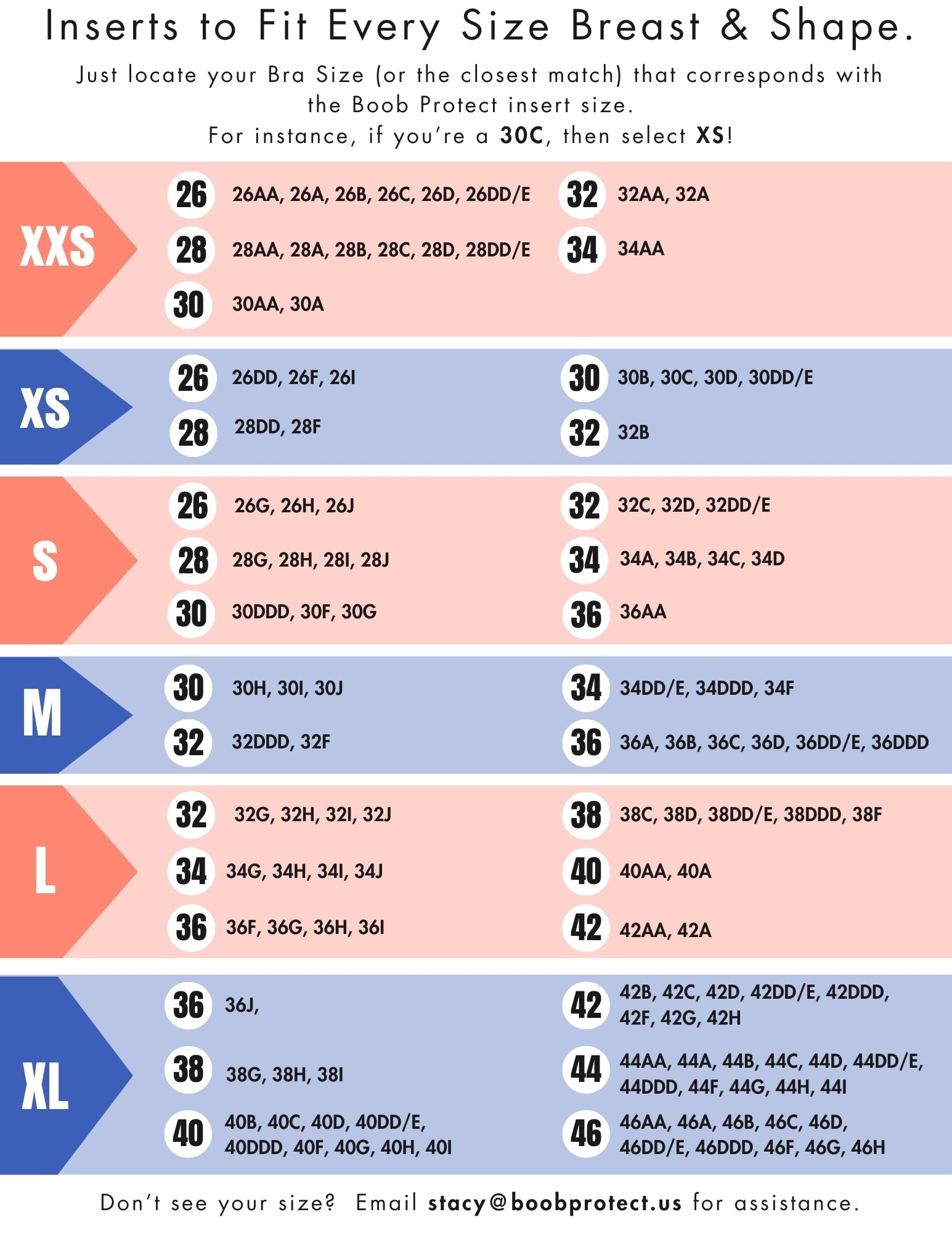 Boob Protect Breast Sports Protection Size Chart