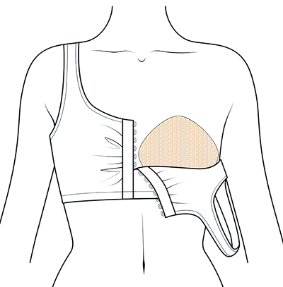 Illustration showing Honeycloudz bra pad being placed inside a bra, bralette, or swimsuit.