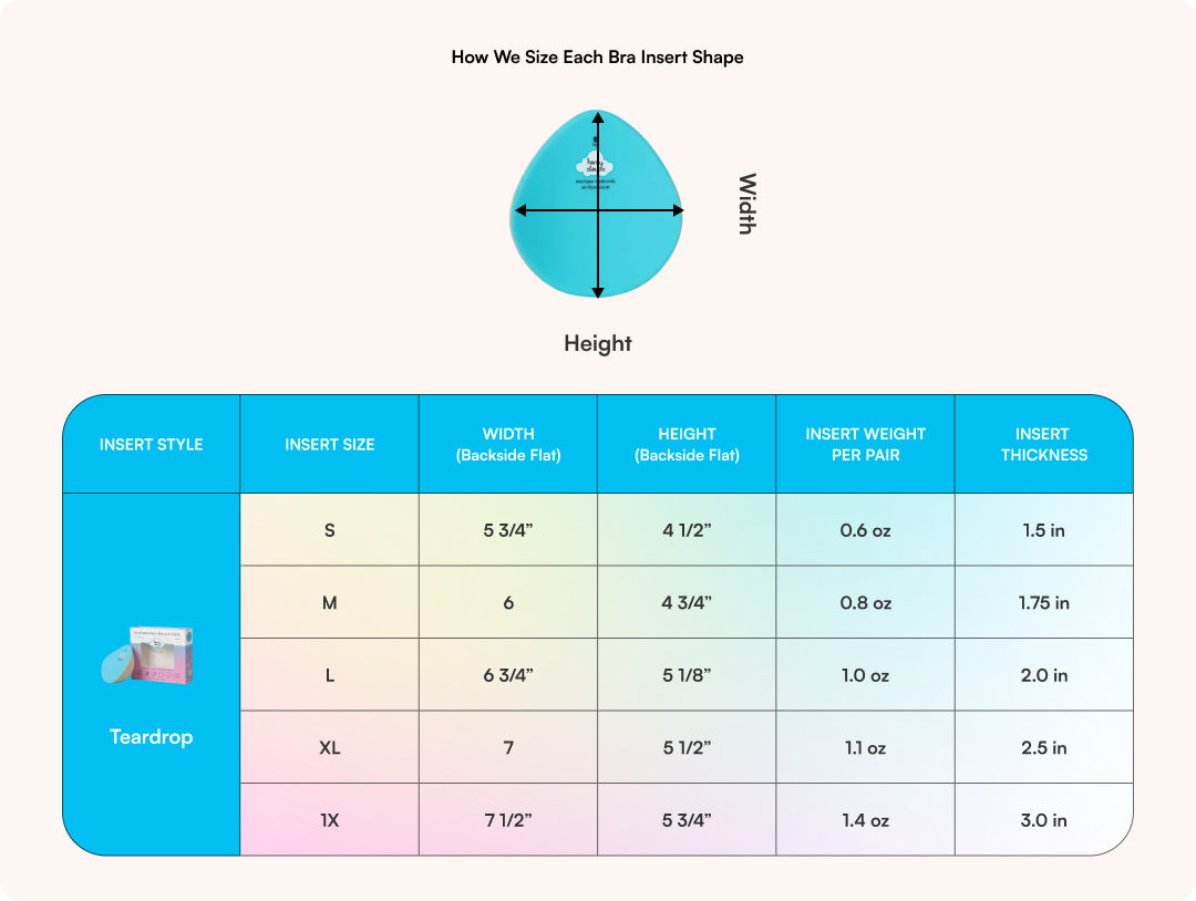 Teardrop Breast Form – Post-Mastectomy insert dimensions
