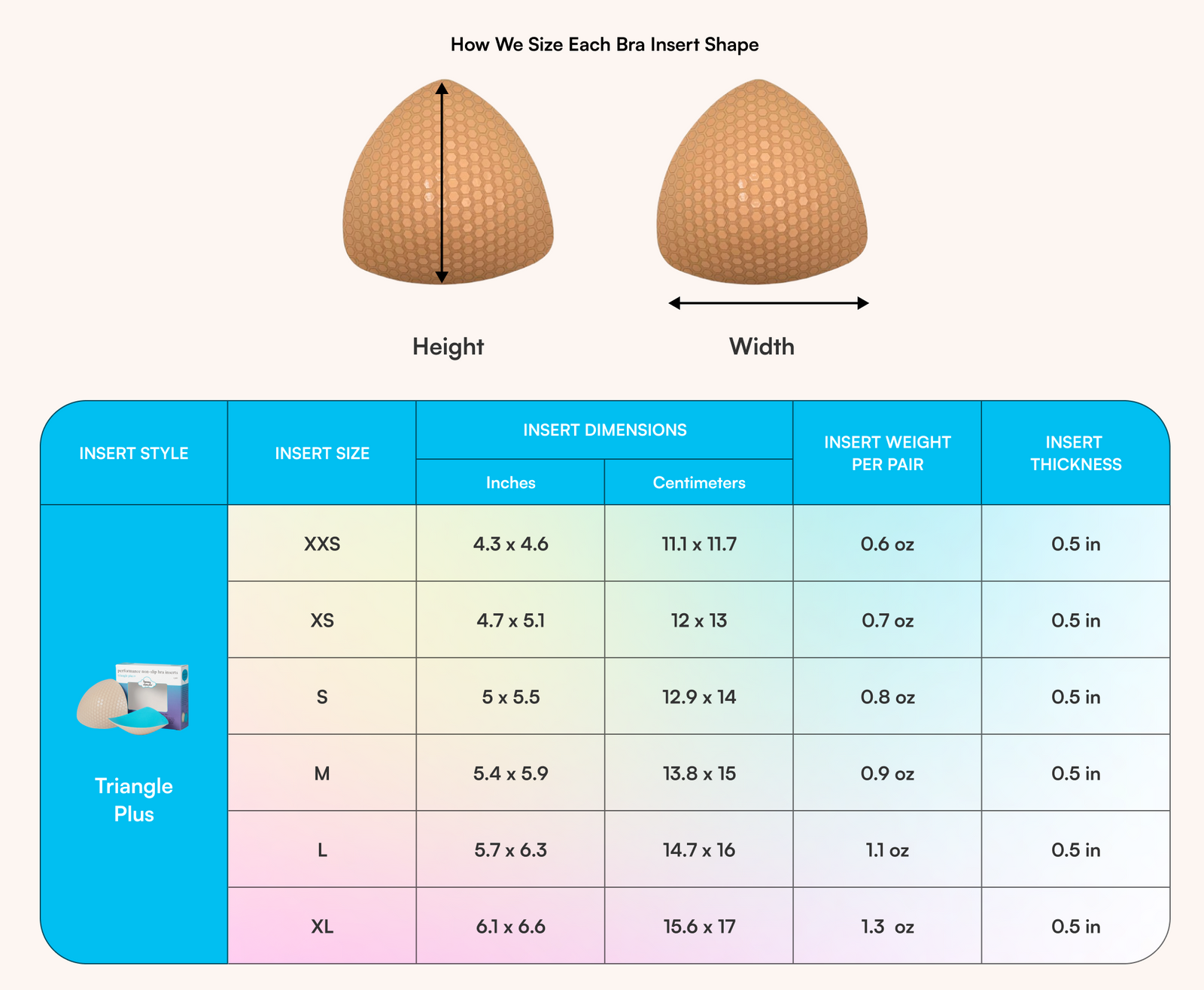 Triangle Plus+ Bra Inserts insert dimensions