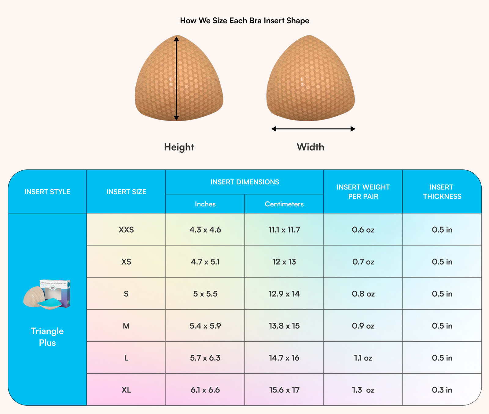 Triangle Plus+ Bra Inserts insert dimensions