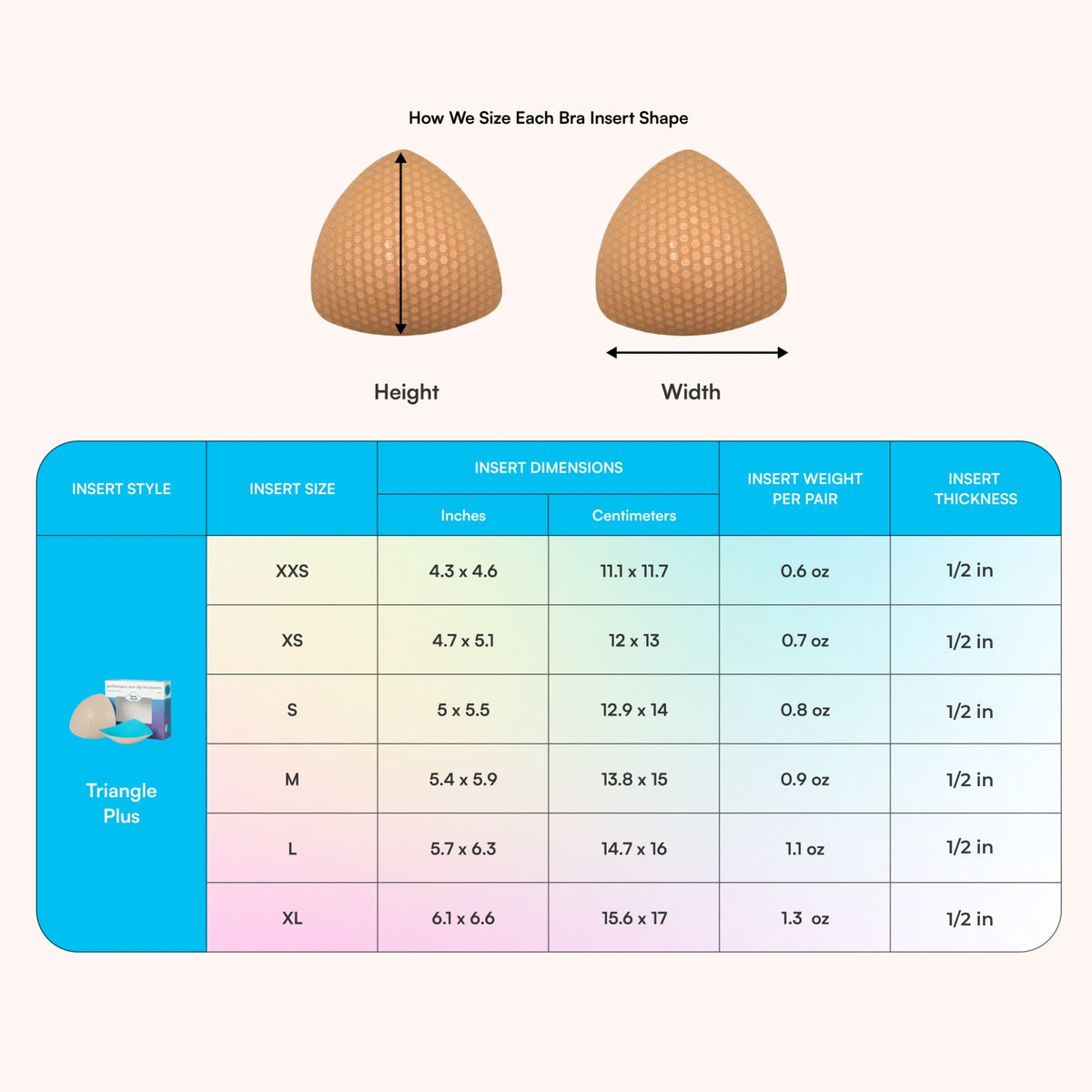 Triangle Plus+ Bra Inserts insert dimensions