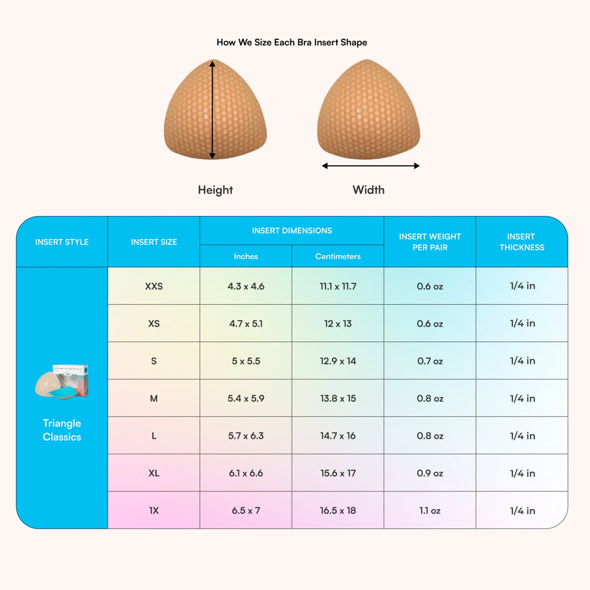 Triangle Classic Bra Inserts insert dimensions