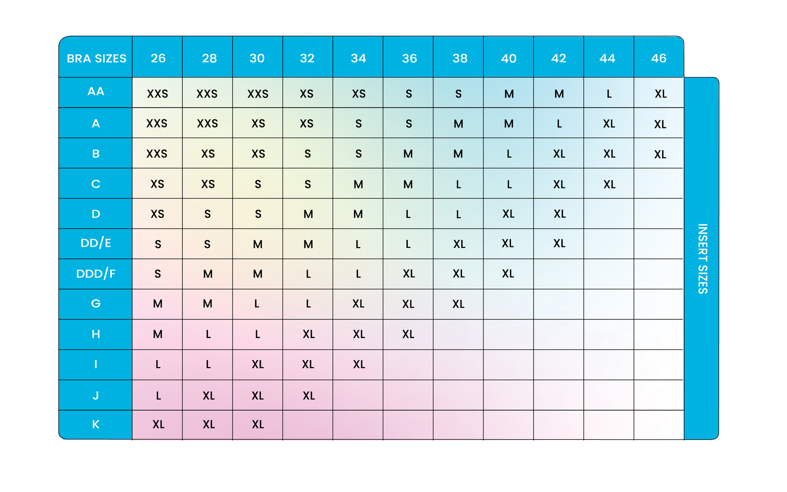 Half Moon Classic Bra Inserts size guide