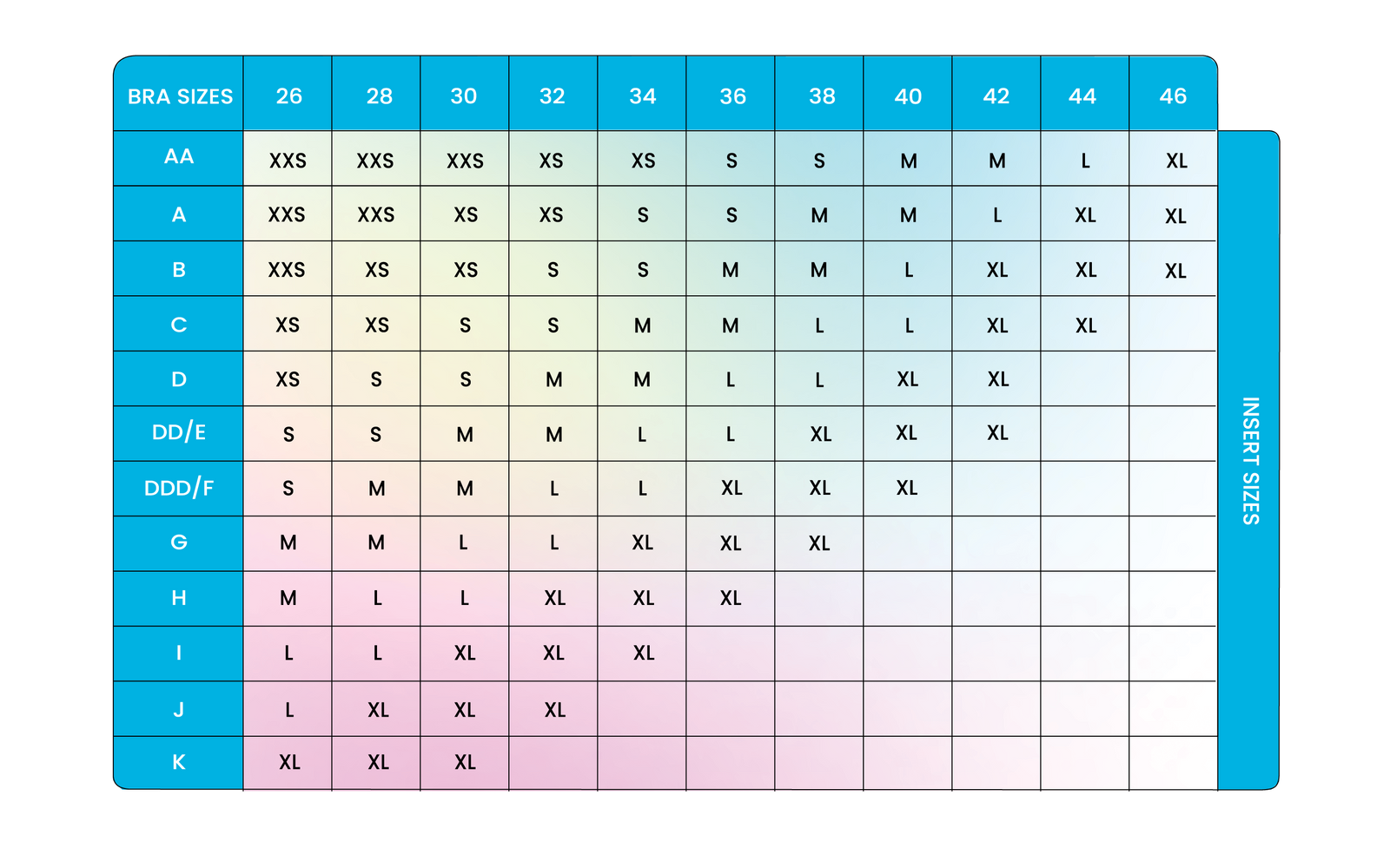 Half Moon Plus+ Bra Inserts size guide