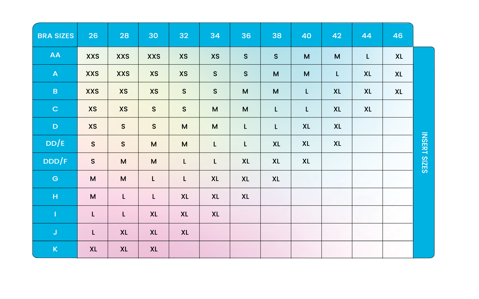 Oval Classic Bra Inserts size guide